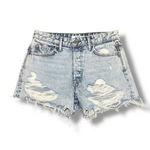 GRLFRND Light Blue Distressed High-Waist Jean Shorts